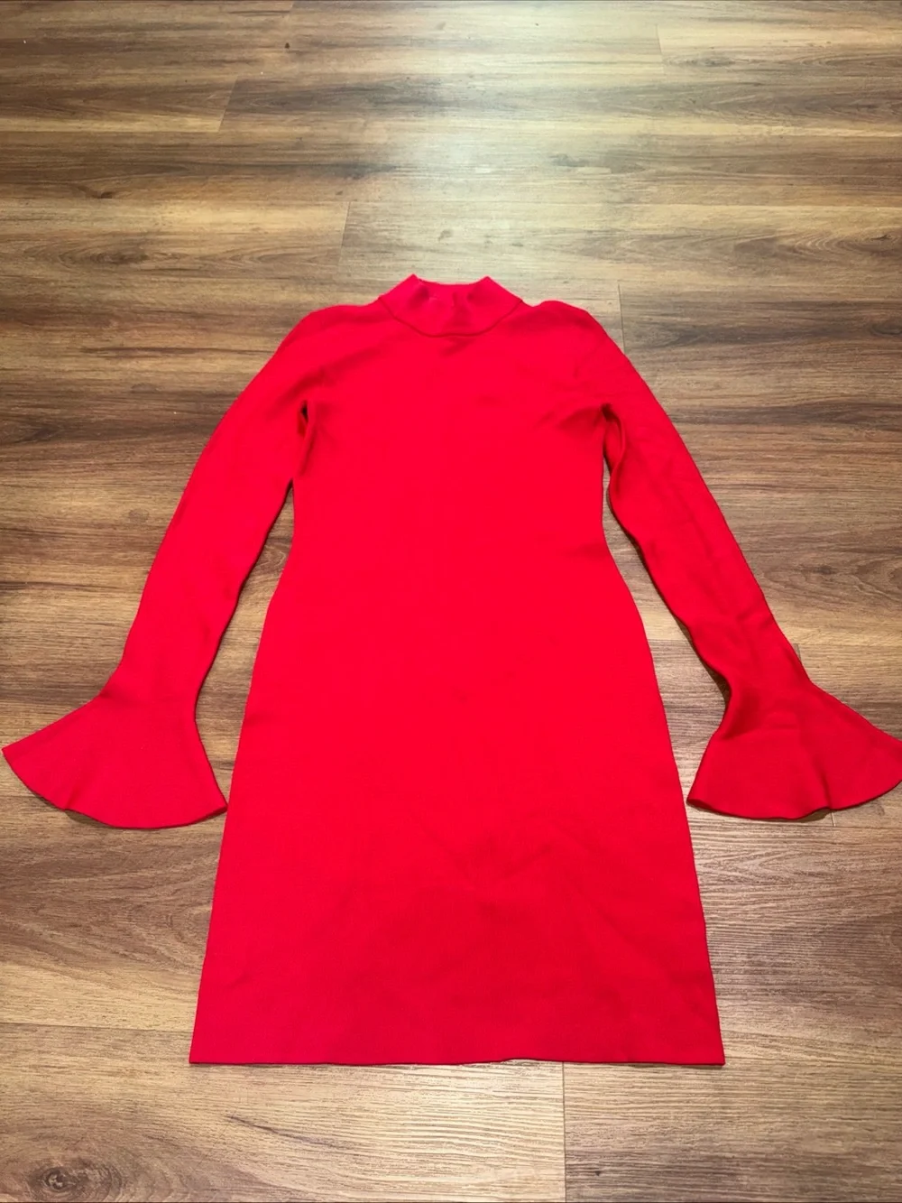 Michael Kors Sweater Dress Women Size Small Red Mock Neck Bell Sleeve
